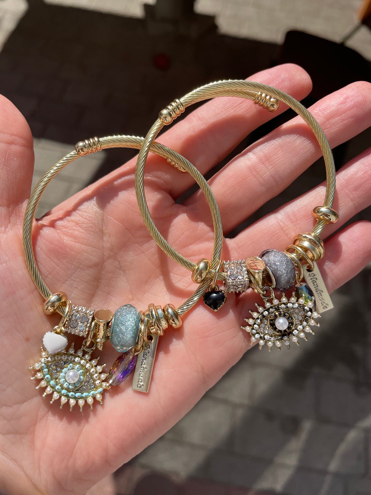 Evil Eye stretch 18k gold charm bracelet / Multiple Colors available