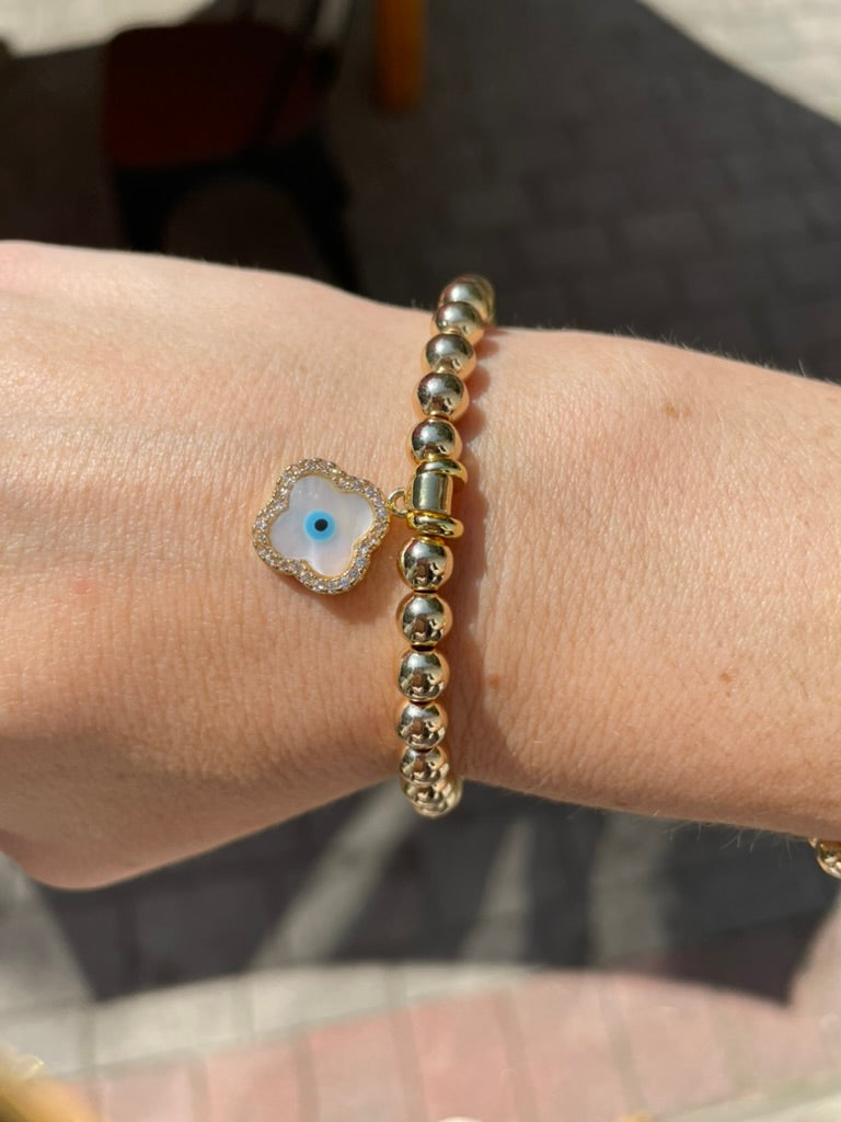Evil Eye Clover Pearlescent Charm Bracelet 6mm