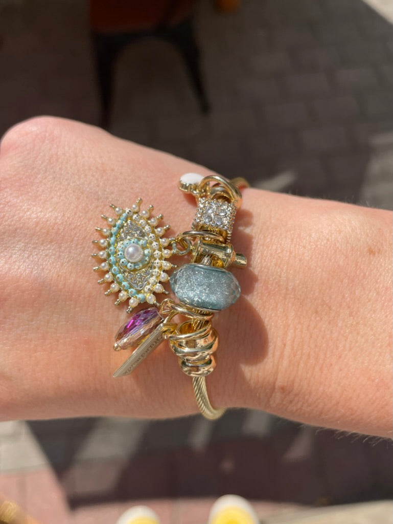 Evil Eye stretch 18k gold charm bracelet / Multiple Colors available