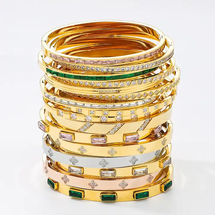 EMERALD || Green stone accents /  18 karat gold bangles (2 options)