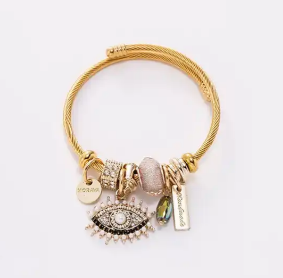 Evil Eye stretch 18k gold charm bracelet / Multiple Colors available