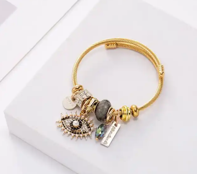 Evil Eye stretch 18k gold charm bracelet / Multiple Colors available
