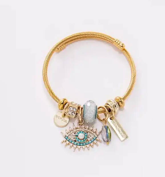 Evil Eye stretch 18k gold charm bracelet / Multiple Colors available