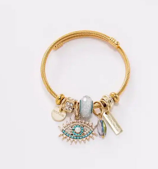 Evil Eye stretch 18k gold charm bracelet / Multiple Colors available
