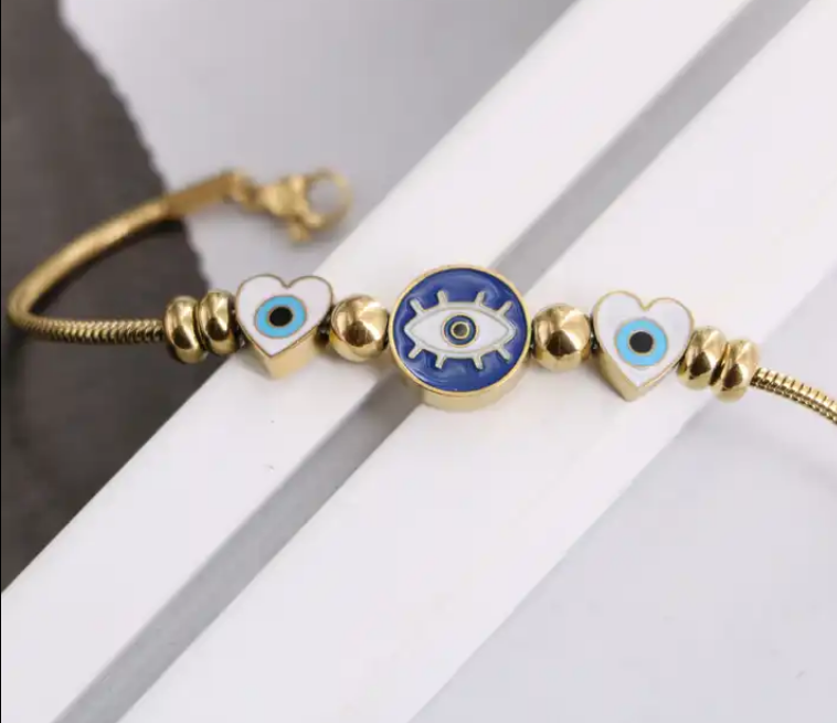 Evil Eye Rope Clasp Bracelet with blue enamel charm