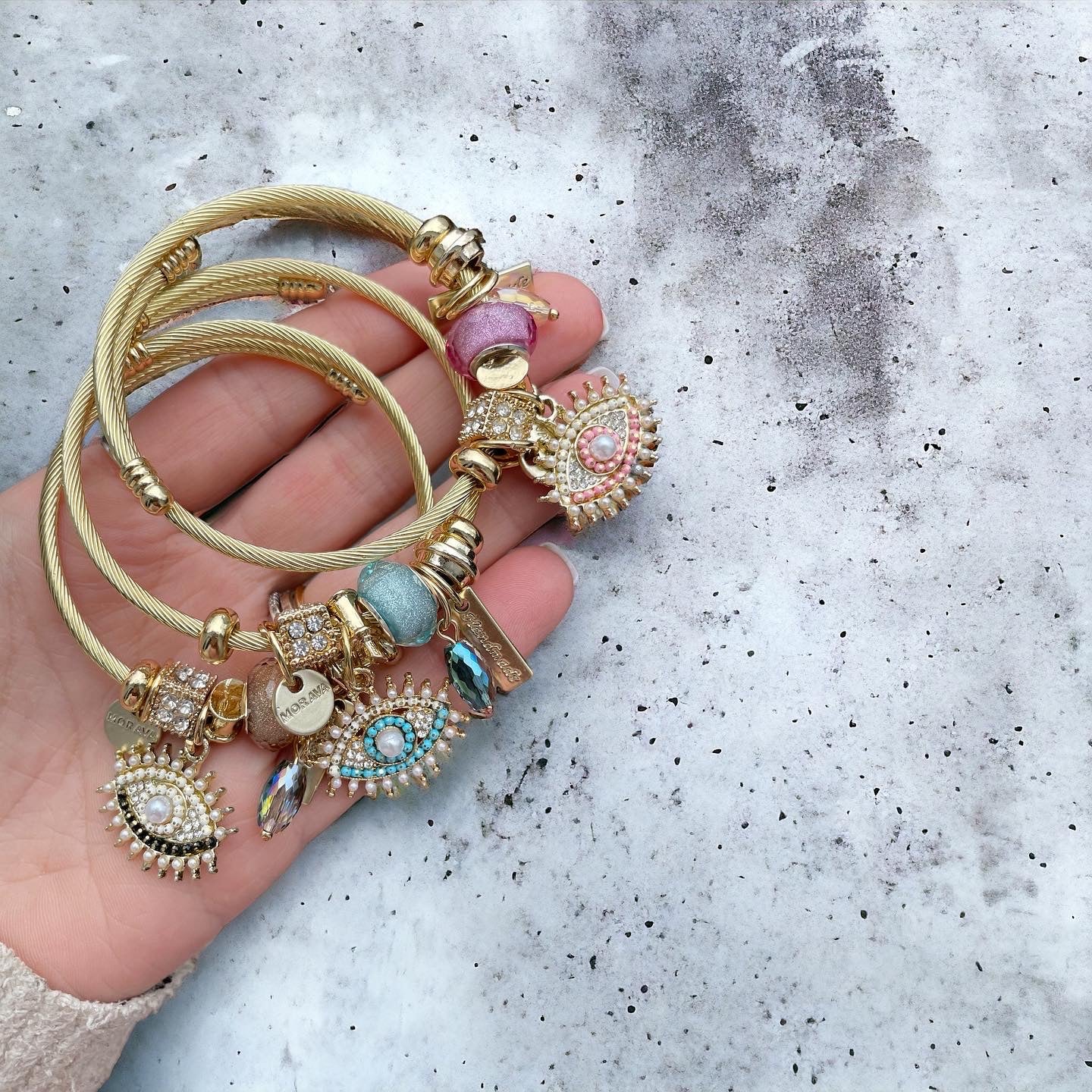 Evil Eye stretch 18k gold charm bracelet / Multiple Colors available