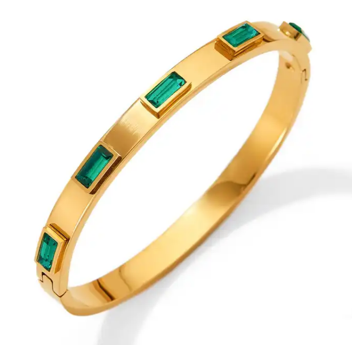 EMERALD || Green stone accents /  18 karat gold bangles (2 options)