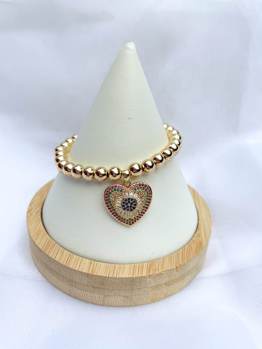 Cubic Zirconia Colored Heart Charm Bracelet