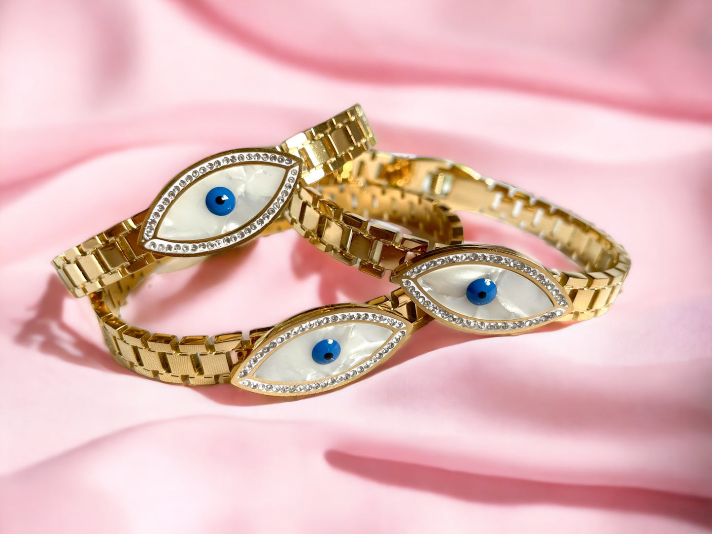 GAMILA || Mother of Pearl Evil eye watch band bangle