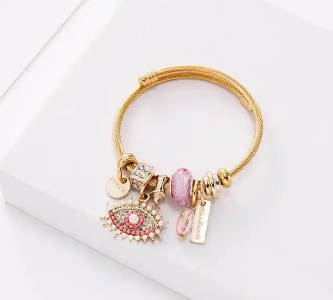 Evil Eye stretch 18k gold charm bracelet / Multiple Colors available