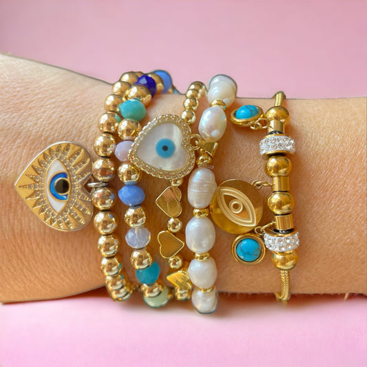 Evil Eye Heart Charm Bracelet
