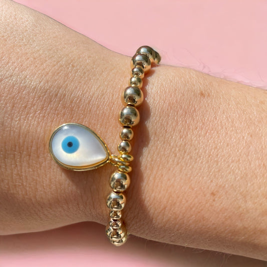 Evil Eye Tear Drop Pearlescent Charm Bracelet - Mixed Bead
