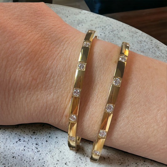 Gold square inset stone diamond bangle
