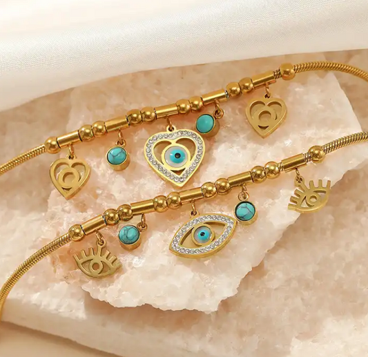 Evil Eye Rope Clasp Bracelet with Turquoise Accents