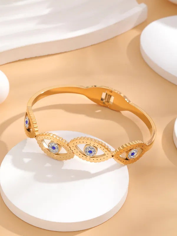 IRIS || Evil Eye 18k Gold Bangle with Large Eye Design Cutouts