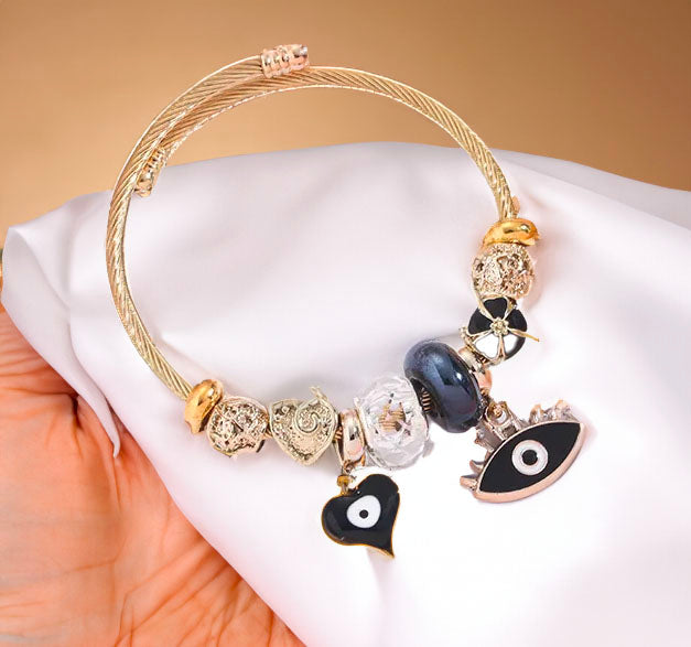 Evil Eye stretch 18k gold charm bracelet / Multiple Colors available