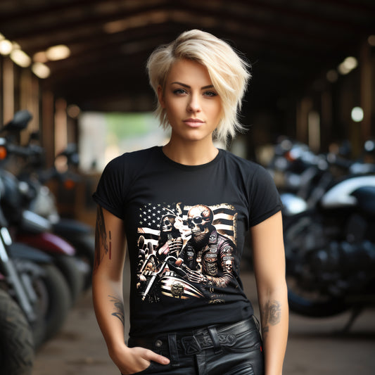 Biker Babe Motorcycle Shirt American Flag