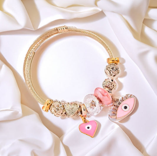 Evil Eye stretch 18k gold charm bracelet / Multiple Colors available