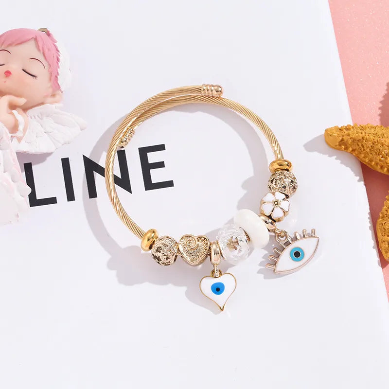 Evil Eye stretch 18k gold charm bracelet / Multiple Colors available