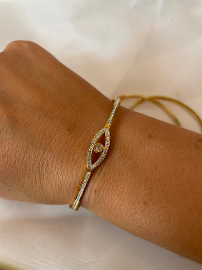 DAINTY || Evil Eye 18k Gold Diamond Bangle