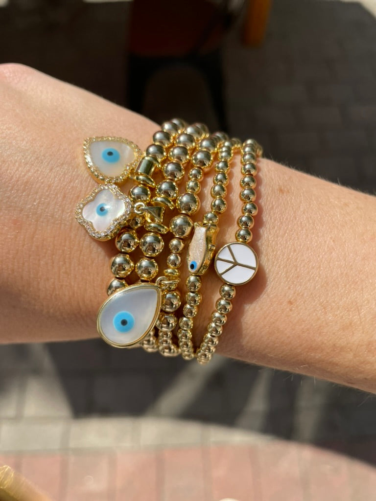 Evil Eye Gold Heart Pearlescent Charm Bracelet 6mm