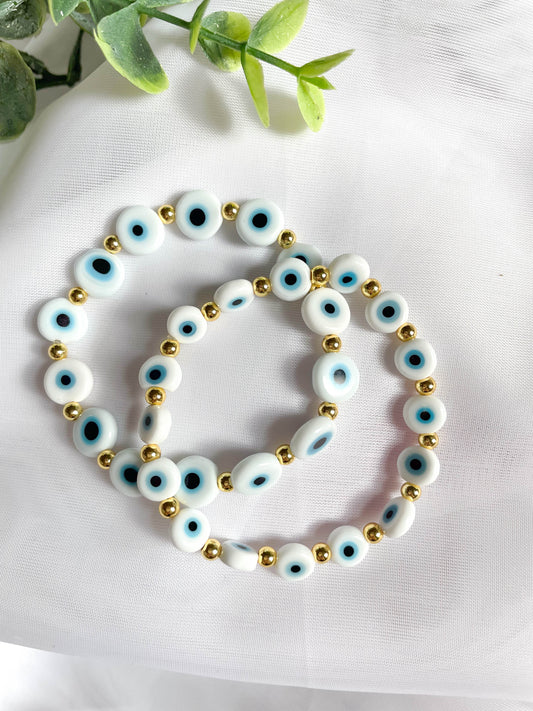 Porcelain Evil Eye flat discs bracelet set