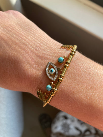 Evil Eye Rope Clasp Bracelet with Turquoise Accents