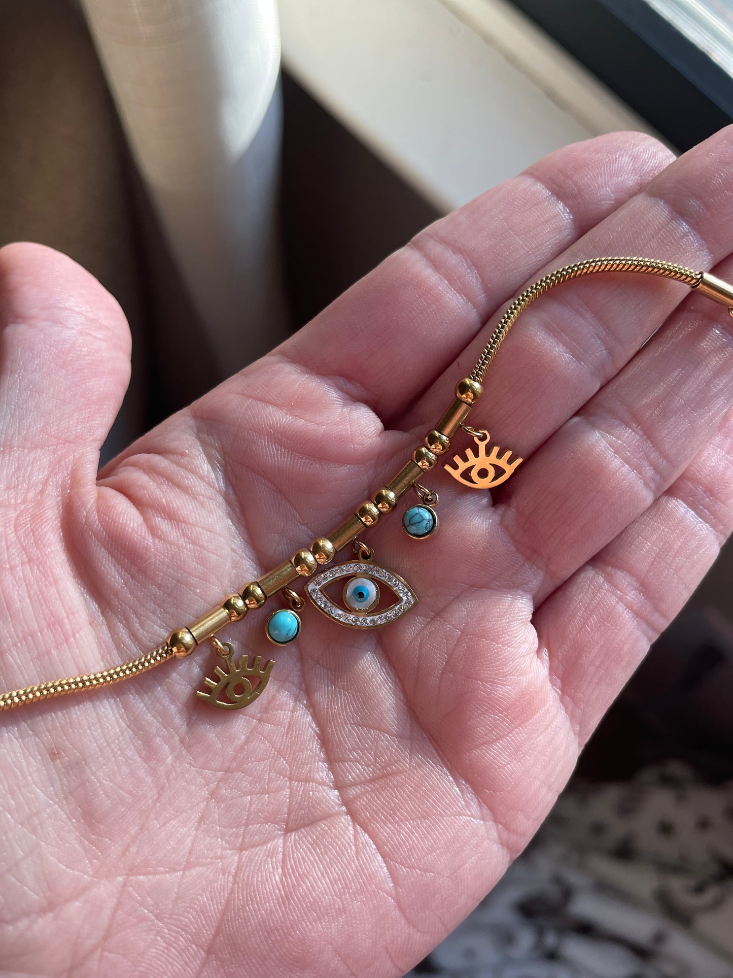 Evil Eye Rope Clasp Bracelet with Turquoise Accents