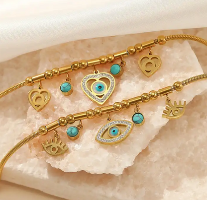 Evil Eye Rope Clasp Bracelet with Turquoise Accents