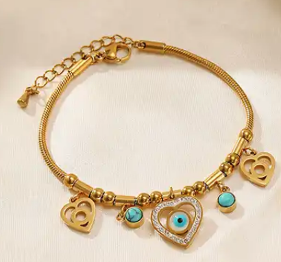 Evil Eye Rope Clasp Bracelet with Turquoise Accents