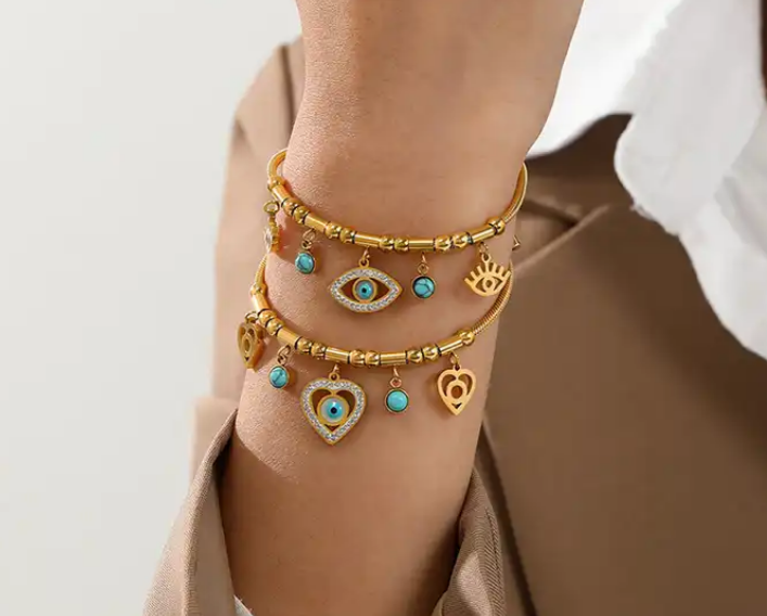 Evil Eye Rope Clasp Bracelet with Turquoise Accents