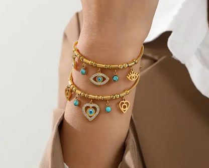 Evil Eye Rope Clasp Bracelet with Turquoise Accents