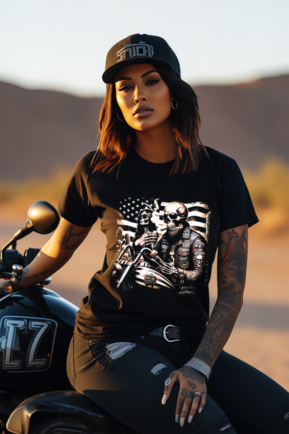 Biker Babe Motorcycle Shirt American Flag