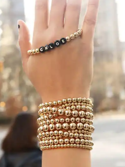 All Gold Stack / Plain Gold Beaded Bracelets (set of 4)