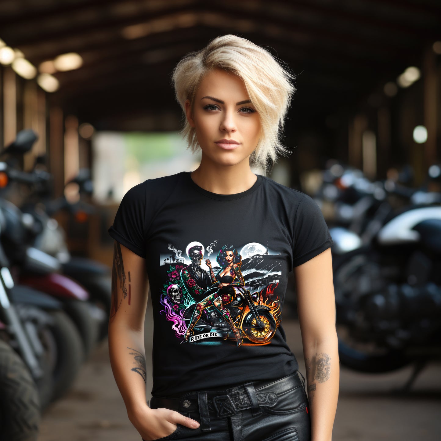 Biker Babe Motorcycle Shirt Tattooed Girl